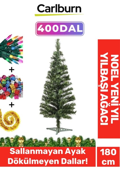 Kutulu Süsleme Seti Yılbaşı Çam Ağacı Renkli Işığı Yeni Yıl 2025 Süsleri Noel Paketi 180 cm 400 Dal