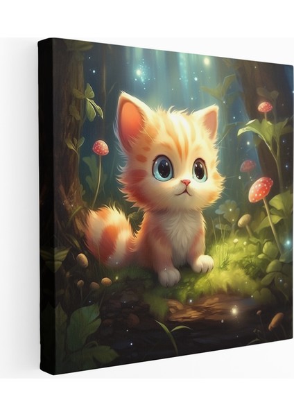 Karikatür Kedi Yavrusu Macera Kanvas Tablo, 30X30