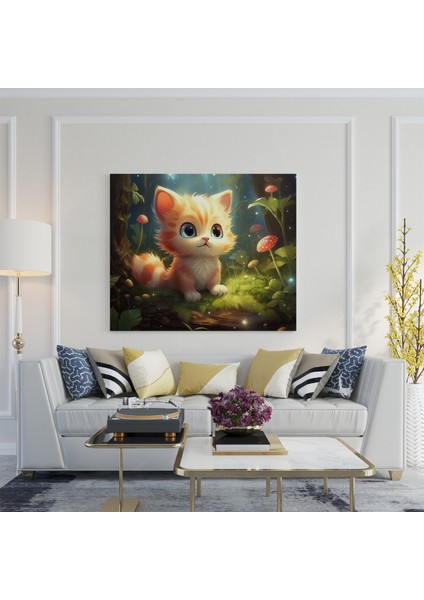 Karikatür Kedi Yavrusu Macera Kanvas Tablo, 30X30 fiyatları
