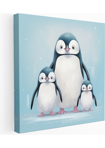 Buzlu Penguen Ailesi Kanvas Tablo, 30X30