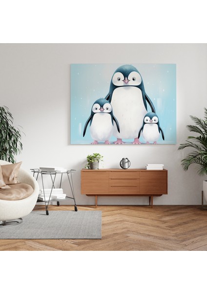 Buzlu Penguen Ailesi Kanvas Tablo, 30X30