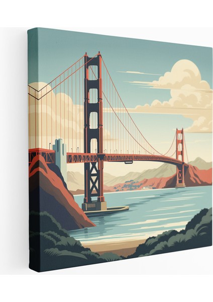 Golden Gate Köprüsü Retro Posteri Kanvas Tablo, 30X30