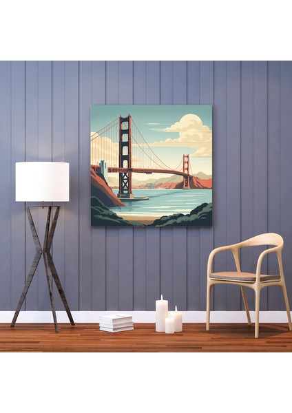 Golden Gate Köprüsü Retro Posteri Kanvas Tablo, 30X30 fiyatları