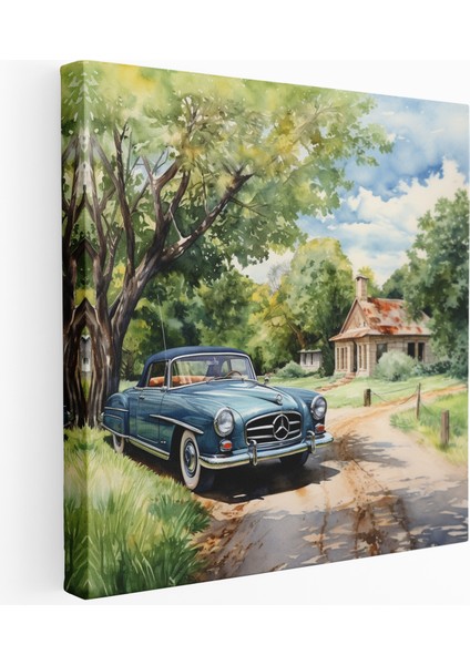 Suluboya Kırsal Araba Kanvas Tablo, 30X30