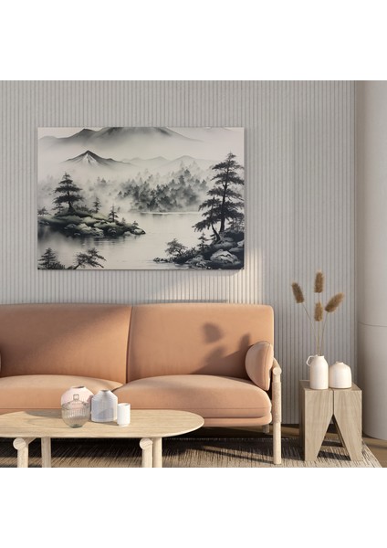 Sakin Dağ Mürekkep Tablo Kanvas Tablo, 30X30 fiyatları