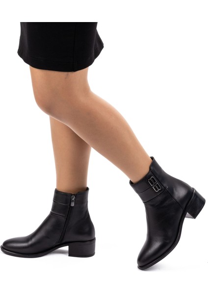 Kadın Deri Tokalı Alçak Topuklu Günlük Bot