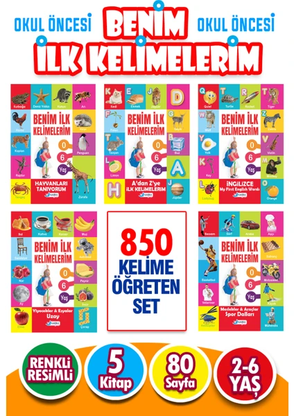 3-6 Yaş İlk Kelimelerim Seti  850 Kelime Öğreten 5 Kitap