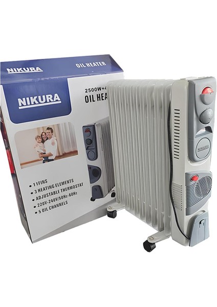 Nikura 2500W+400W Oıl Heater Fanlı 11 Dilim Yağlı Radyatör