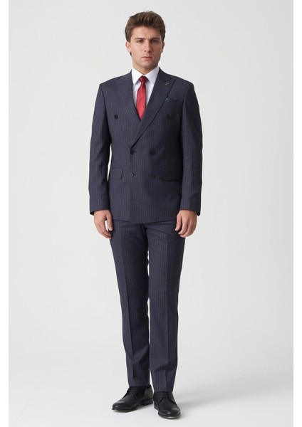 Agualva-Cacém T2475 Slim Fit 6 Drop Kruvaze Takım Elbise Desenli