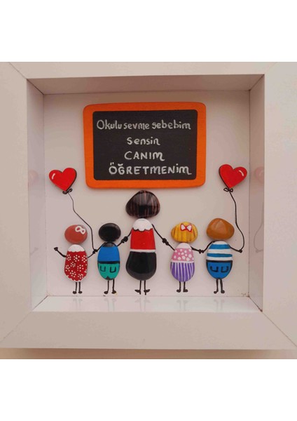 El Yapımı Taş Boyama Öğretmenler Günü Hediyesi- Beyaz Pano