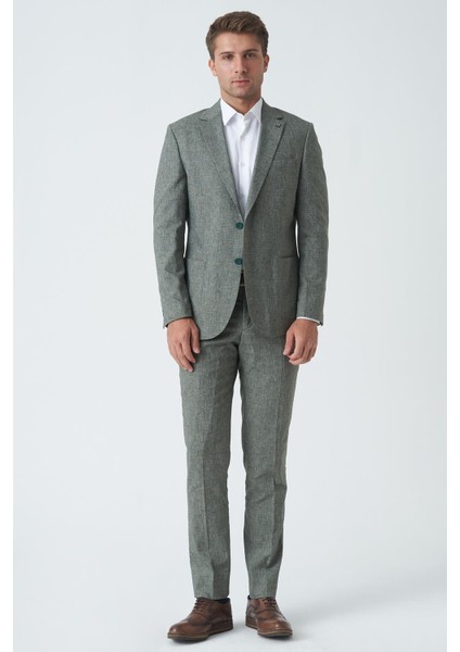 Bangor T2430 Slim Fit 6 Drop Likralı Keten Takım Elbise Desenli