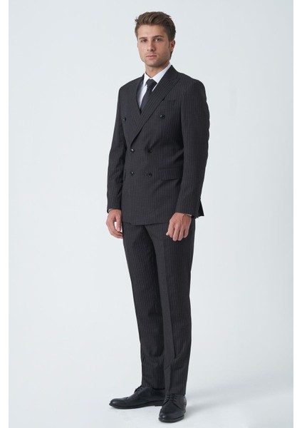Lancaster T2471 Slim Fit Likralı Kruvaze 6 Drop Takım Elbise Desenli