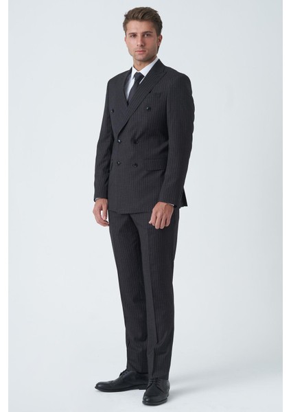 Lancaster T2471 Slim Fit Likralı Kruvaze 6 Drop Takım Elbise Desenli