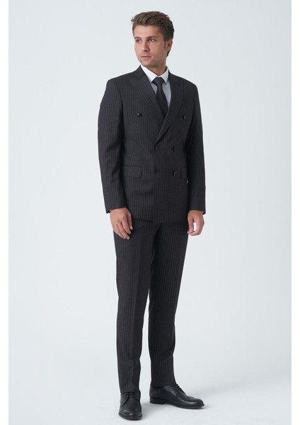 Lancaster T2471 Slim Fit Likralı Kruvaze 6 Drop Takım Elbise Desenli