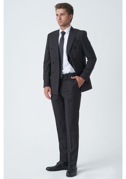 Lancaster T2471 Slim Fit Likralı Kruvaze 6 Drop Takım Elbise Desenli