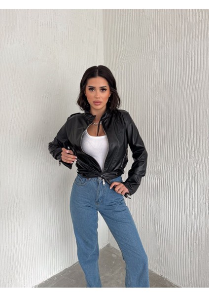 Infome Kadın Fermuarlı Kemerli Deri Ceket fiyatları