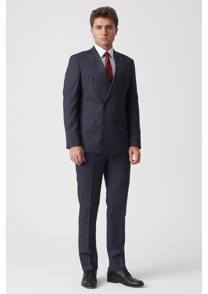 Agualva-Cacém T2475 Slim Fit 6 Drop Kruvaze Takım Elbise Desenli