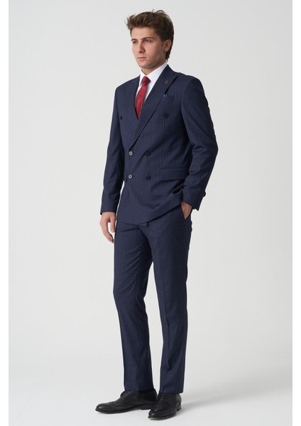 Abrantes T2474 Slim Fit 6 Drop Kruvaze Takım Elbise Desenli