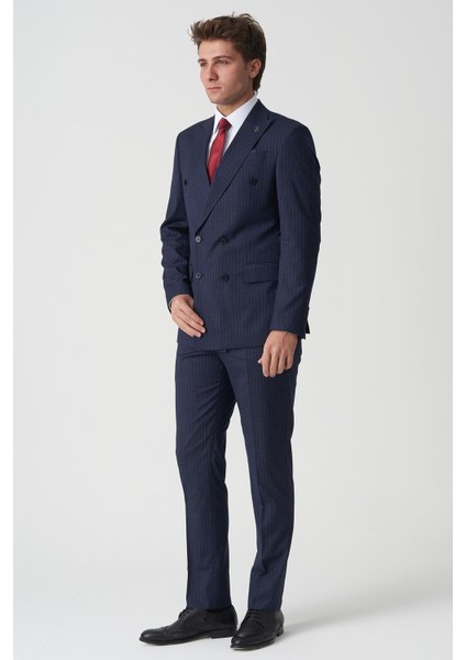 Abrantes T2474 Slim Fit 6 Drop Kruvaze Takım Elbise Desenli