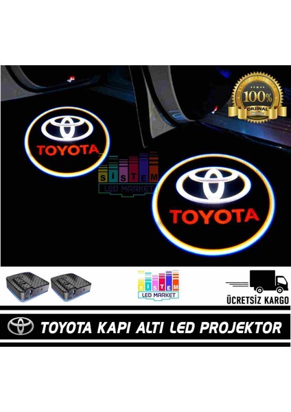 Toyota Araçlar Için Pilli Yapıştırmalı Kapı Altı LED Logo