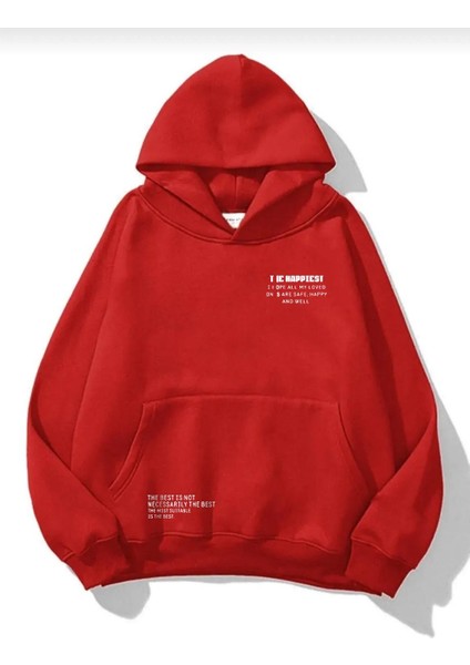 Unisex Happiest Baskılı Oversize Kapşonlu Sweatshirt