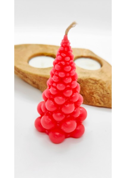 Dekoratif Çam Ağacı Şeklinde Mum, Baloncuk Desenli Mum