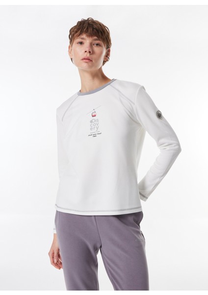Kırık Beyaz Kadın Kapüşon Yaka Basic Fit Baskılı Uzun Kollu T-Shirt D4WL-TST3004 fiyatları