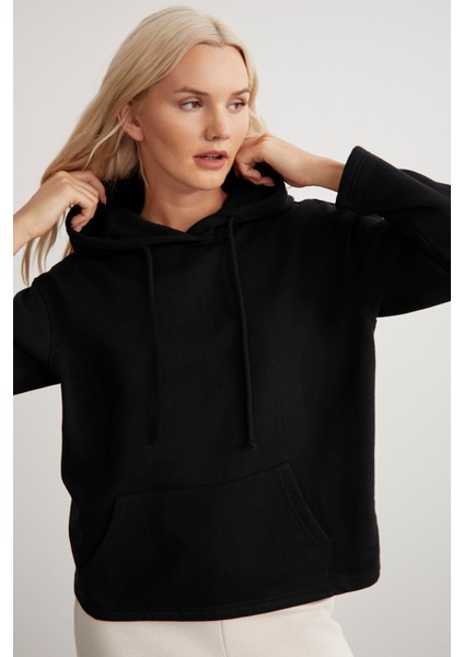 Gayle Kadın Kapüşonlu Içi Polarlı Relaxed Kalıp Basic Siyah Sweatshirt indirimleri