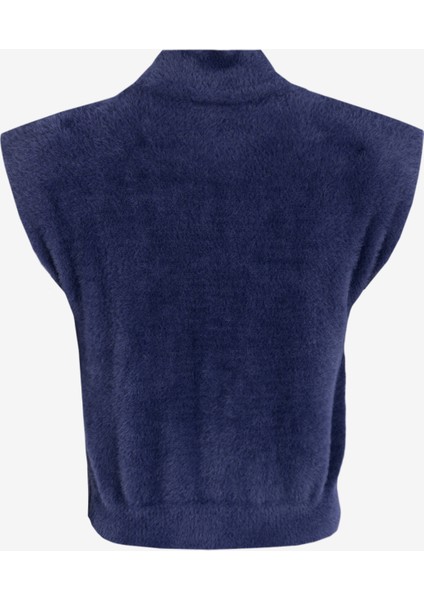 Dik Yaka Crop Düz Lacivert Kazak Kadın F4WL-KZK0391 fiyatları