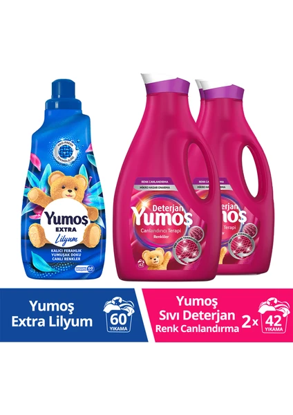 Sıvı Bakım Deterjanı Renkliler 2520 mlx2 +Yumoş Extra Konsantre Yumuşatıcısı Lilyum 1440 ml x1