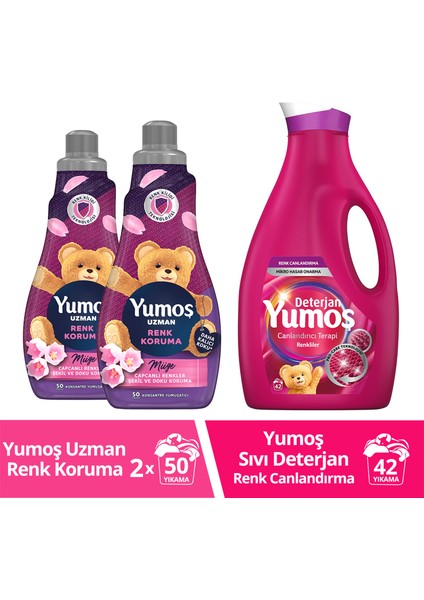 Çamaşır Yumuşatıcısı Renk Koruma 1200 ml x2 + Yumoş Sıvı Deterjan Renkli Giysiler 2520 ml x1