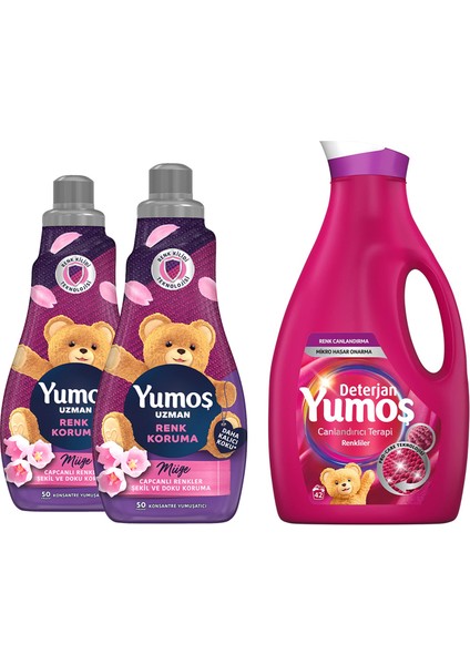 Çamaşır Yumuşatıcısı Renk Koruma 1200 ml x2 + Yumoş Sıvı Deterjan Renkli Giysiler 2520 ml x1