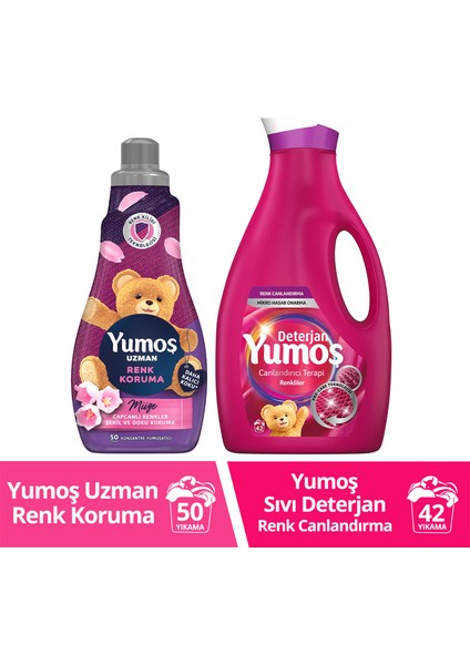 Çamaşır Yumuşatıcısı Renk Koruma 1200 ml x1 + Yumoş Sıvı Deterjan Renkli Giysiler 2520 ml x1