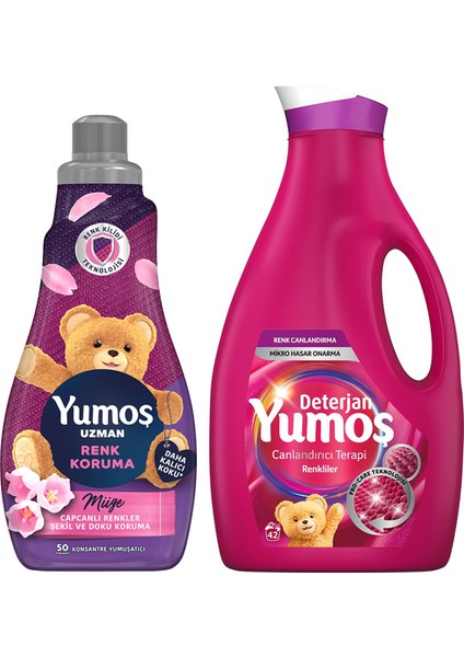 Çamaşır Yumuşatıcısı Renk Koruma 1200 ml x1 + Yumoş Sıvı Deterjan Renkli Giysiler 2520 ml x1