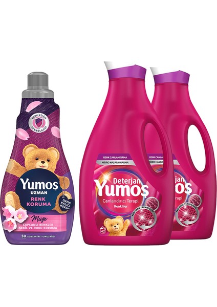 Çamaşır Yumuşatıcısı Renk Koruma 1200 ml x1 + Yumoş Sıvı Deterjan Renkli Giysiler 2520 ml x2