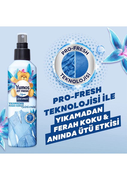 Jet Fresh Giysi Spreyi Lilyum 200 ml x1+Yumoş Konsantre Çamaşır Yumuşatıcısı Orkide 1440 ml x1