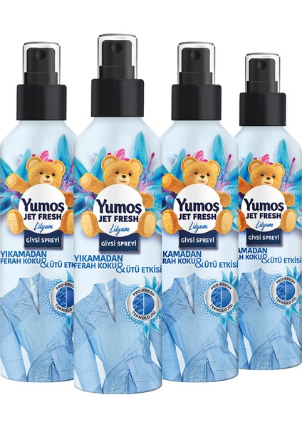 Jet Fresh Giysi Spreyi Yıkamadan Ferah Koku ve Ütü Etkisi Lilyum 200 ml x4