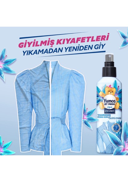 Jet Fresh Giysi Spreyi Yıkamadan Ferah Koku ve Ütü Etkisi Lilyum 200 ml x4