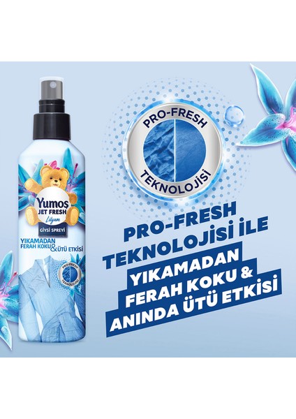 Jet Fresh Giysi Spreyi Yıkamadan Ferah Koku ve Ütü Etkisi Lilyum 200 ml x4