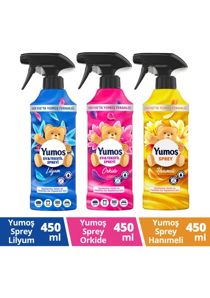 Sprey Hanımeli 450 ml Yumoş Sprey Orkide 450 ml x1 Yumoş Sprey Sprey Lilyum 450 ml