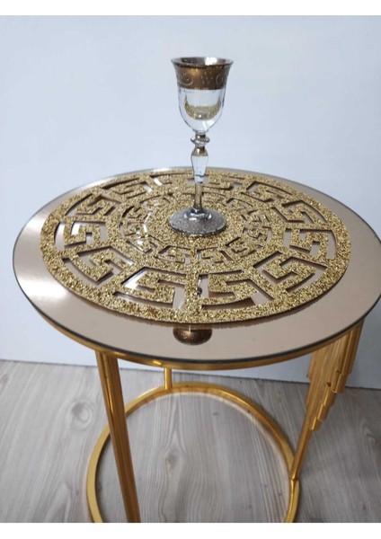 3 Adet Sehpa ÖRTÜSÜ/33CM Yuvarlak/simli Işıltılı Gold