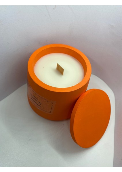 Mandalina Kokulu Mum Soya Mum Turuncu Renk Dekoratif Kavanoz Beton Mum Candle