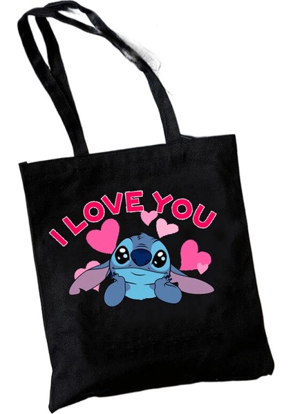 Y2K Disney Dikişli Tote Shopper Kanvas Çanta Eko Lilo ve Dikiş Alışveriş Çantası Kadın Tote Harajuku Kadın (Yurt Dışından)