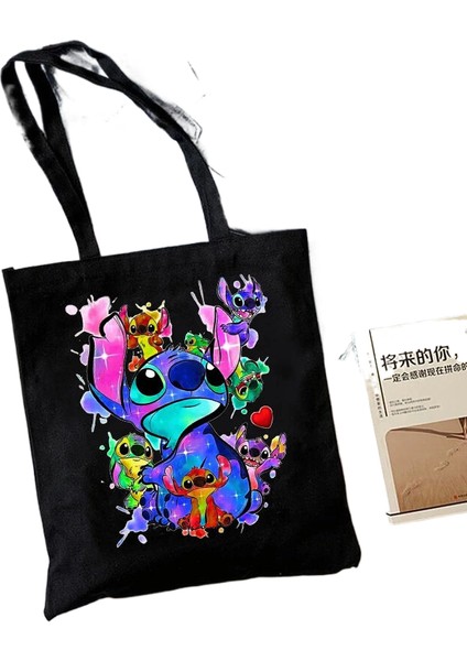 Y2K Disney Dikişli Tote Shopper Kanvas Çanta Eko Lilo ve Dikiş Alışveriş Çantası Kadın Tote Harajuku Kadın (Yurt Dışından)