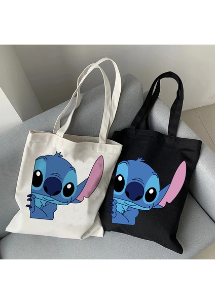 Y2K Disney Dikişli Tote Shopper Kanvas Çanta Eko Lilo ve Dikiş Alışveriş Çantası Kadın Tote Harajuku Kadın (Yurt Dışından)