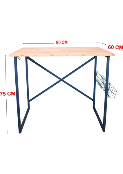 Çalışma Masası Takımı 60 x 90 cm Bilgiseyar, Ders, Ofis Masası ve Siyah Katlaır Sandalye - Çam