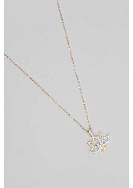 Lotus Işıltısı 18 Ayar Sarı Altın Kaplama 46 cm Gümüş Kolye