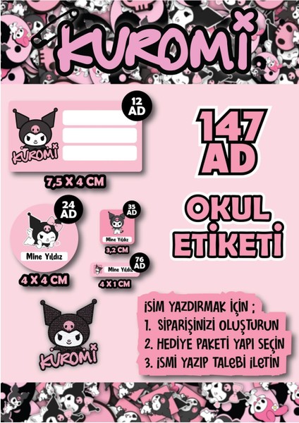 Kuromi Okul Isim Etiket Seti 147 Ad ( Yırtılmaz,suya Dayanıklı )