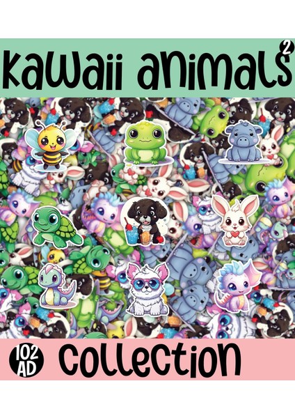 Kawaii Sea Animals ( Hayvanlar ) Temalı 2 Sayfa A4 101 Adet Sticker Set