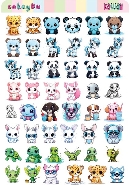 Kawaii Sea Animals ( Hayvanlar ) Temalı 2 Sayfa A4 101 Adet Sticker Set modelleri